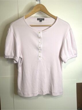 J.Crew Women’s Size XL Perfect Ribbed Puff Sleeve Henley Top in Light Pink